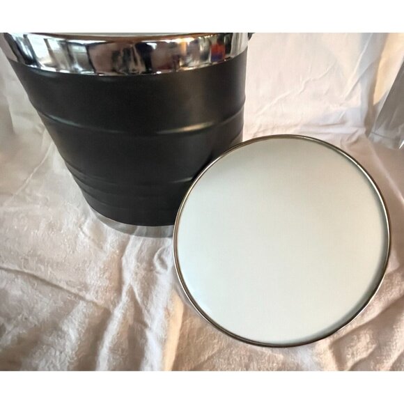 Vintage Black Vinyl & Chrome Ice Bucket Mid Century Barware Retro Entertaining - Picture 13 of 13
